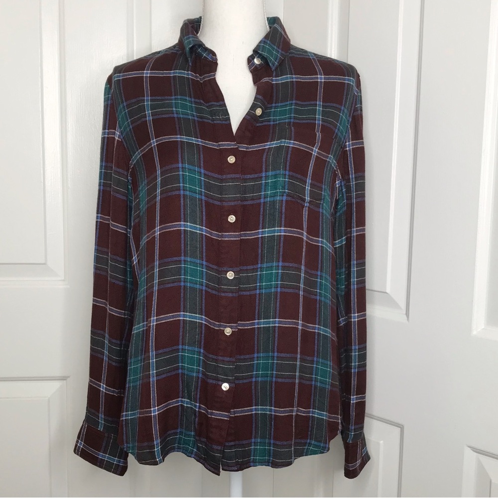LL BEAN SIGNATURE Drapey Button front shirt port plaid Medium